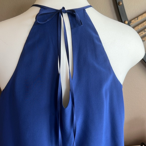 BCBGMAXAZRIA Claudia Blue 100% Silk Cascading Ruffle High Neck Halter Top Small - Picture 7 of 13